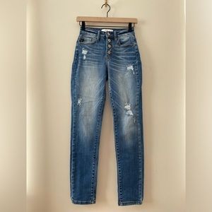KanCan High Rise Factory Distressed Button Fly Skinny Jeans Size 1